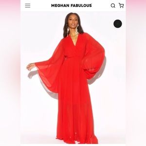 MEGHAN Fabulous Empire sleeve maxi red formal dress